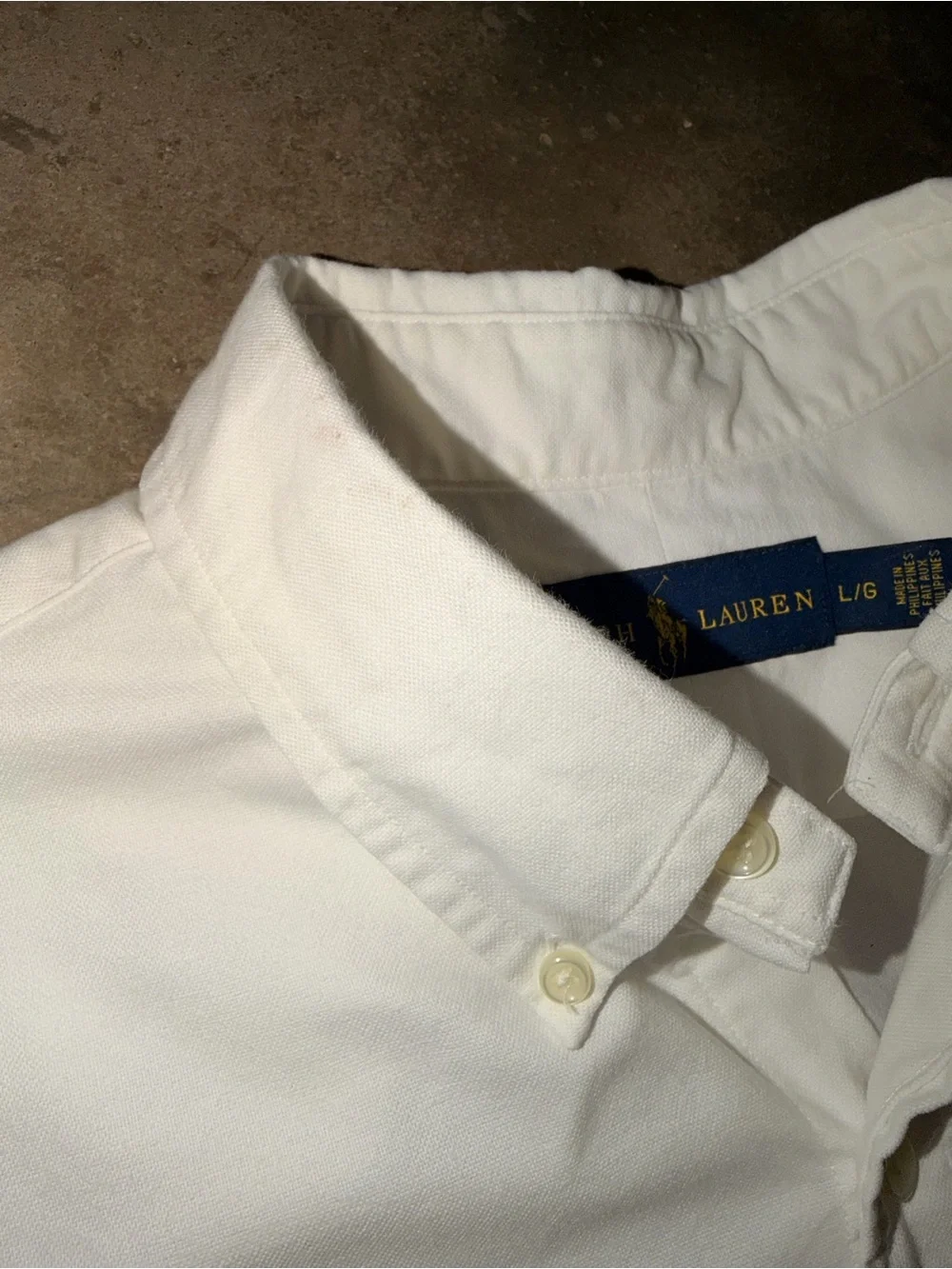 Polo Ralph Lauren White Oxford Button Down Shirt Blue Logo Men’s Large Cotton